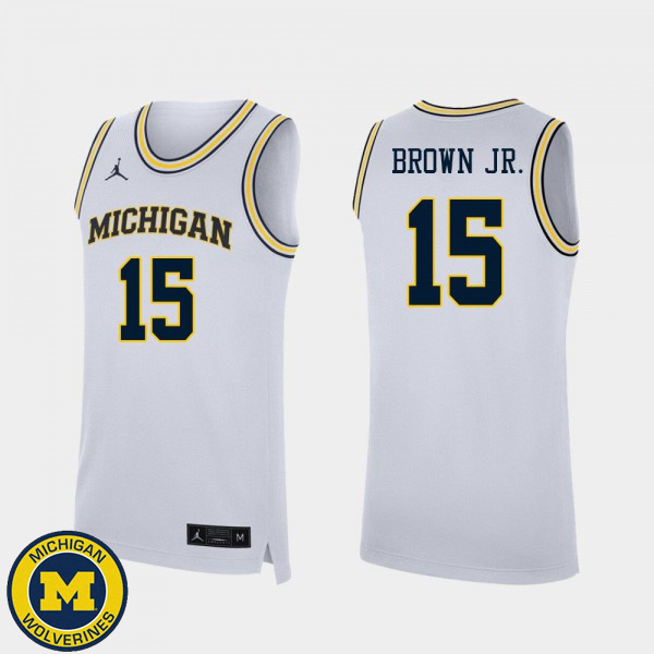 Men's University of Michigan #15 Chaundee Brown Jr. White Official Basketball Jersey